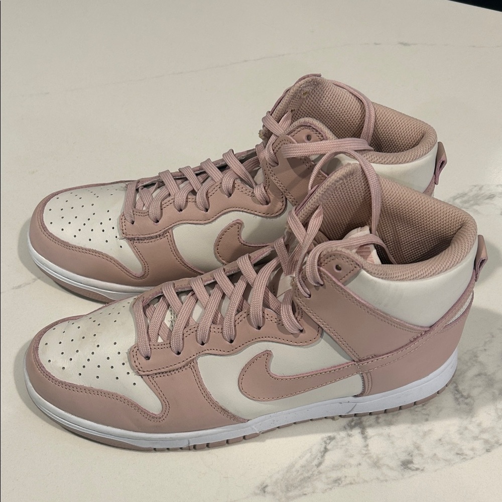 Nike Women's Pink and White High-Top dunks